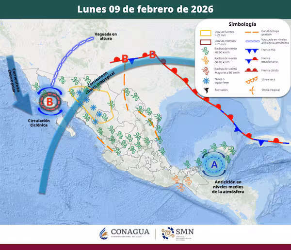 El pronóstico del tiempo para el lunes 9 de febrero